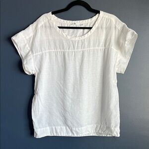 Uniqlo White 100% Linen Short Sleeve Scoop Neck Top